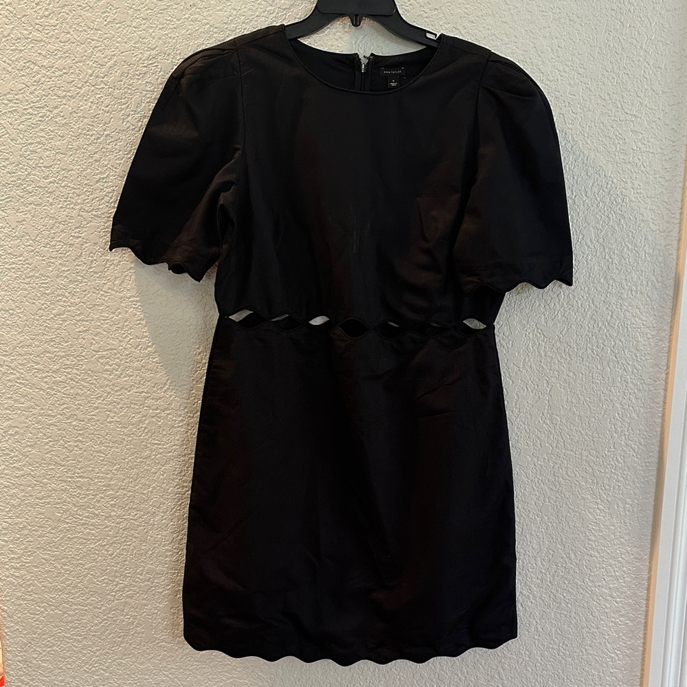 Ann Taylor Black Mini Dress with Scalloped Edges